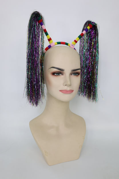 Light-Up Pom Pom Headband | Funny Tinsel Ponytail Head Bopper | Party, Birthday, Festival & Accessory for Women