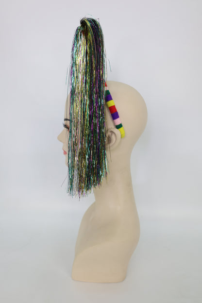 Light-Up Pom Pom Headband | Funny Tinsel Ponytail Head Bopper | Party, Birthday, Festival & Accessory for Women