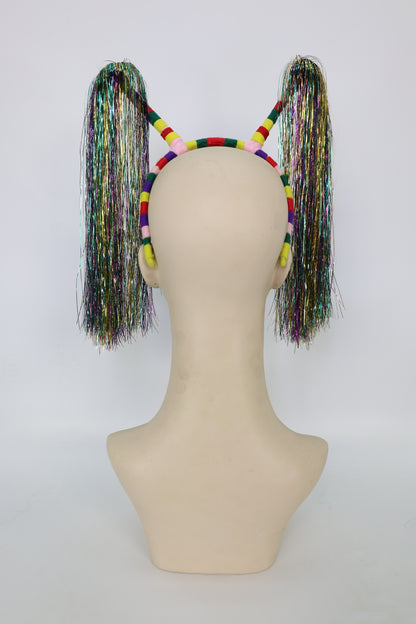Light-Up Pom Pom Headband | Funny Tinsel Ponytail Head Bopper | Party, Birthday, Festival & Accessory for Women