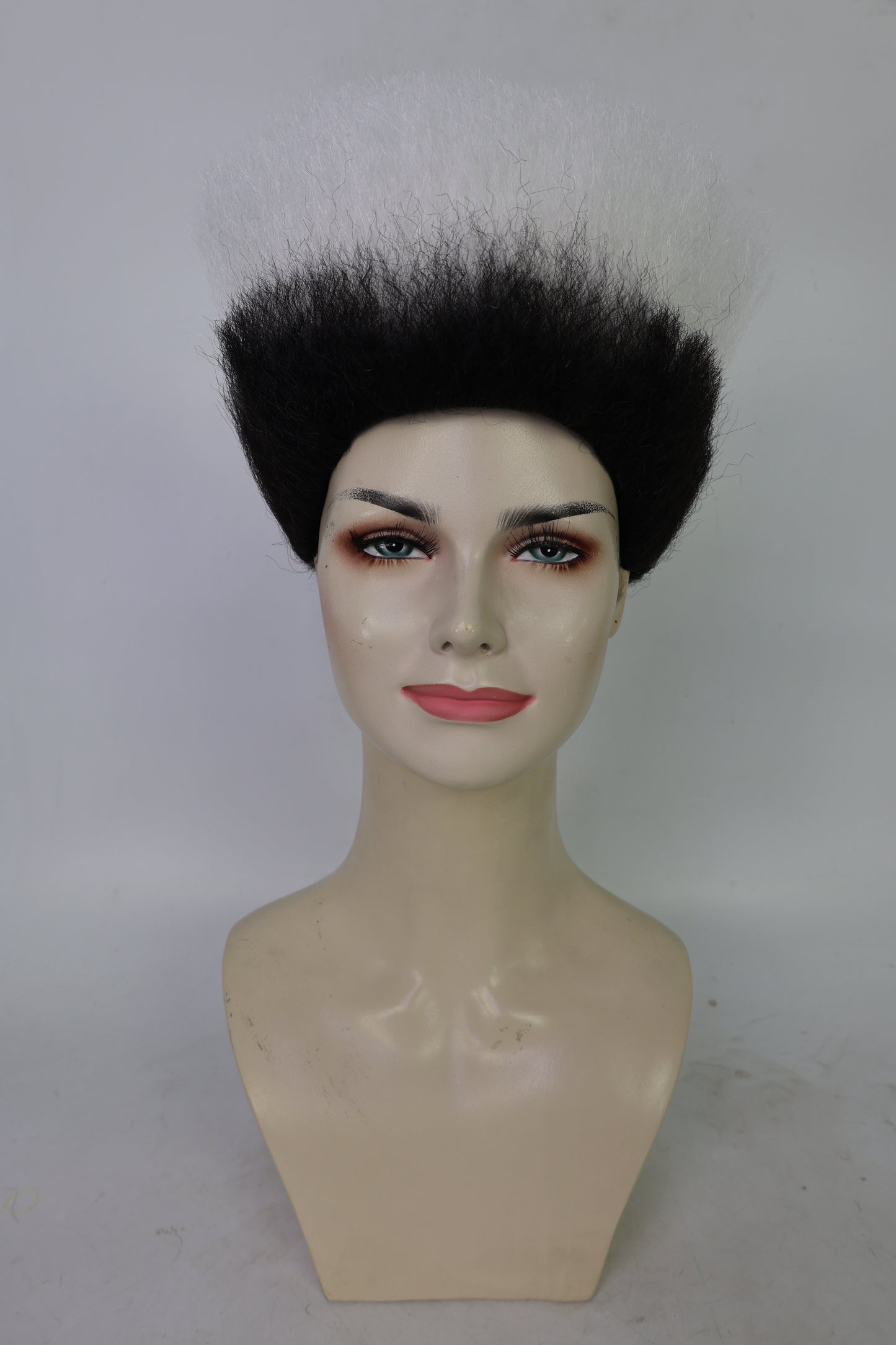 HPO Women’s Pop Diva Inspired Wig | Short Straight White Wig with Black Mixed Highlights | Synthetic Hairpiece with Adjustable Cap for  Cosplay & Stage