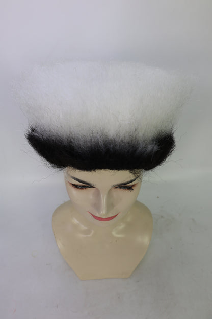 HPO Women’s Pop Diva Inspired Wig | Short Straight White Wig with Black Mixed Highlights | Synthetic Hairpiece with Adjustable Cap for  Cosplay & Stage