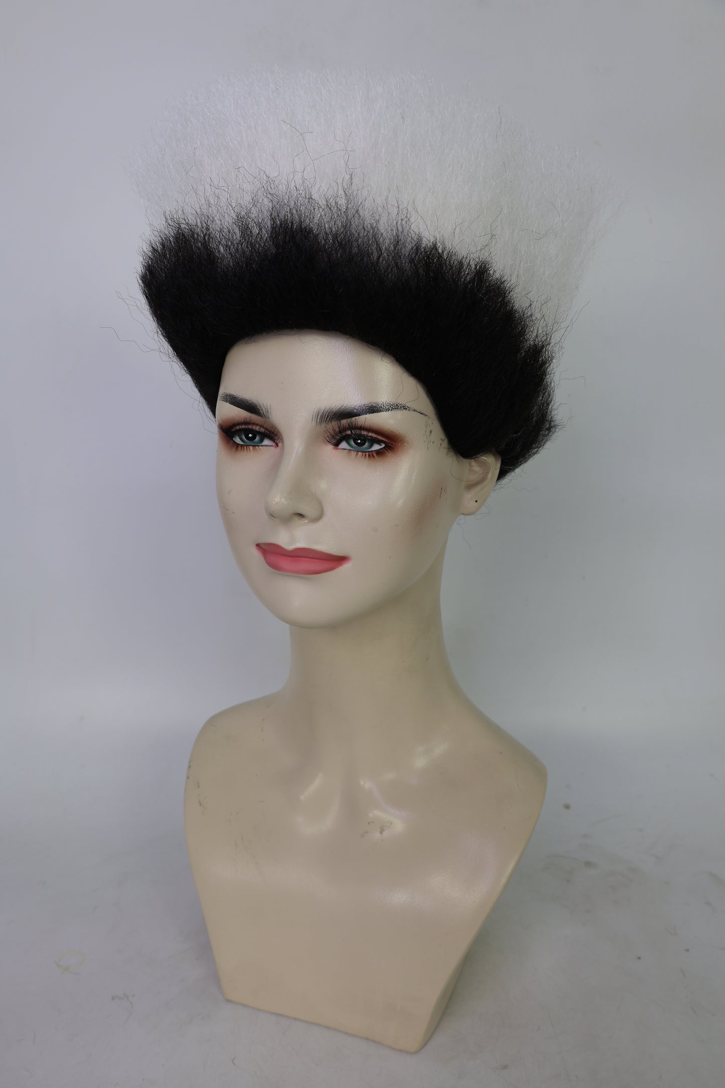 HPO Women’s Pop Diva Inspired Wig | Short Straight White Wig with Black Mixed Highlights | Synthetic Hairpiece with Adjustable Cap for  Cosplay & Stage
