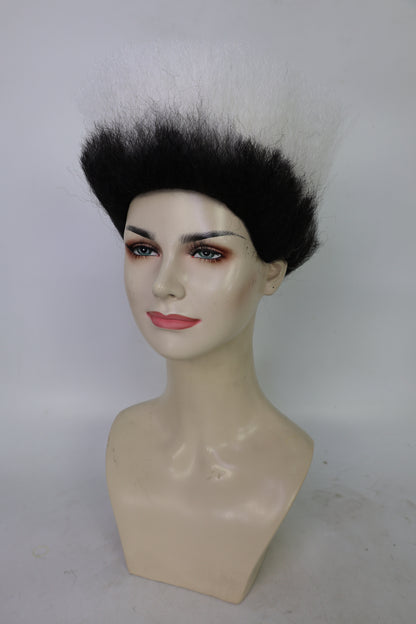 HPO Women’s Pop Diva Inspired Wig | Short Straight White Wig with Black Mixed Highlights | Synthetic Hairpiece with Adjustable Cap for  Cosplay & Stage