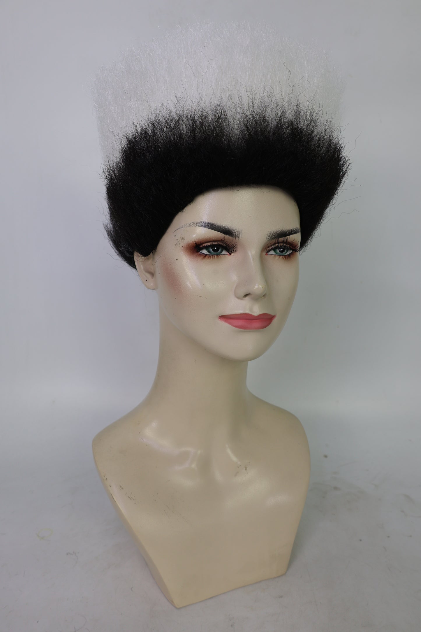 HPO Women’s Pop Diva Inspired Wig | Short Straight White Wig with Black Mixed Highlights | Synthetic Hairpiece with Adjustable Cap for  Cosplay & Stage
