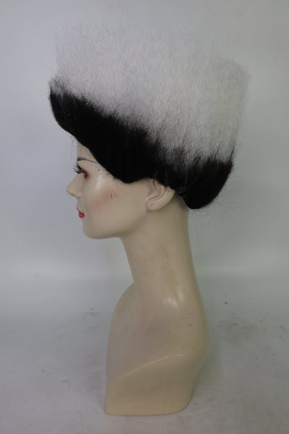 HPO Women’s Pop Diva Inspired Wig | Short Straight White Wig with Black Mixed Highlights | Synthetic Hairpiece with Adjustable Cap for  Cosplay & Stage
