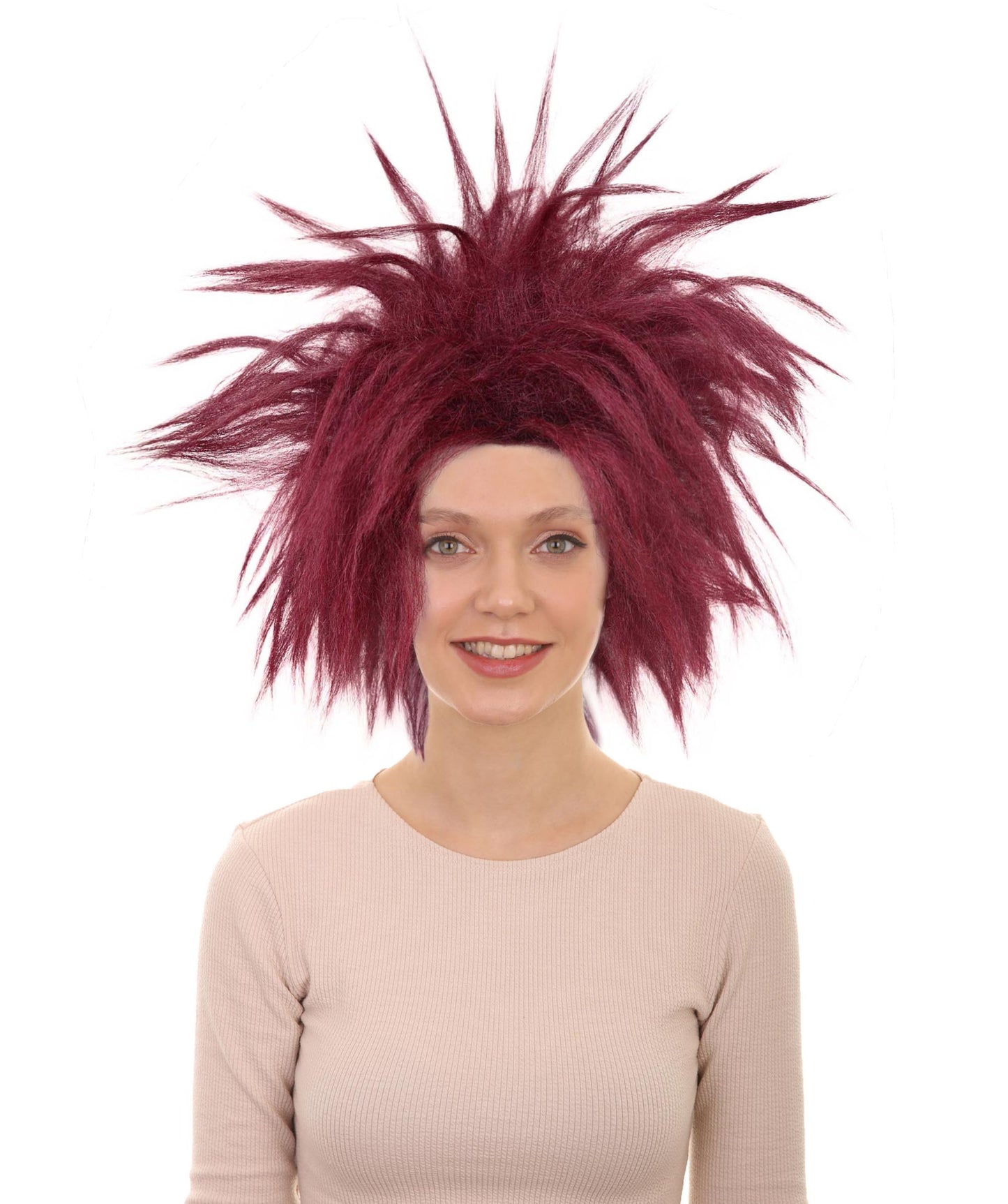 HPO Women’s Burgundy Spiked Mohawk Wig | Wild Punk-Inspired Glam Wig with Fluffy Volume | Bold Festival & Party Costume Hair