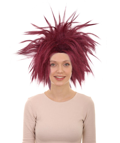 HPO Women’s Burgundy Spiked Mohawk Wig | Wild Punk-Inspired Glam Wig with Fluffy Volume | Bold Festival & Party Costume Hair