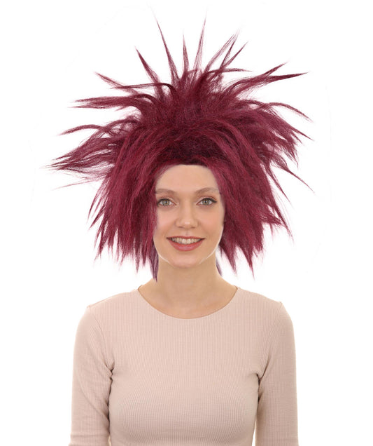 HPO Women’s Burgundy Spiked Mohawk Wig | Wild Punk-Inspired Glam Wig with Fluffy Volume | Bold Festival & Party Costume Hair
