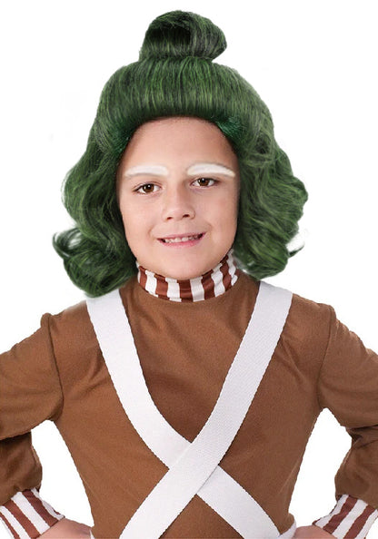 Oompa Loompa Factory Worker Wig – Green Curly Costume Wig for Adults & Kids – Chocolate Factory Worker Halloween Accessory – Willy-Inspired Character Wig for Cosplay & Dress-Up