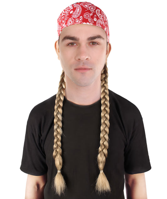 HPO  Unisex Legendary Country Singer Long Braids Attached to Red Floral Bandana