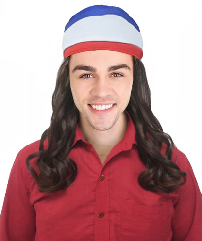 USA Flag Mullet Headband Wig for Men | Red White Blue Hair with Built-In Stretch Band | Funny Costume Accessory for Parties, BBQs, Tailgates