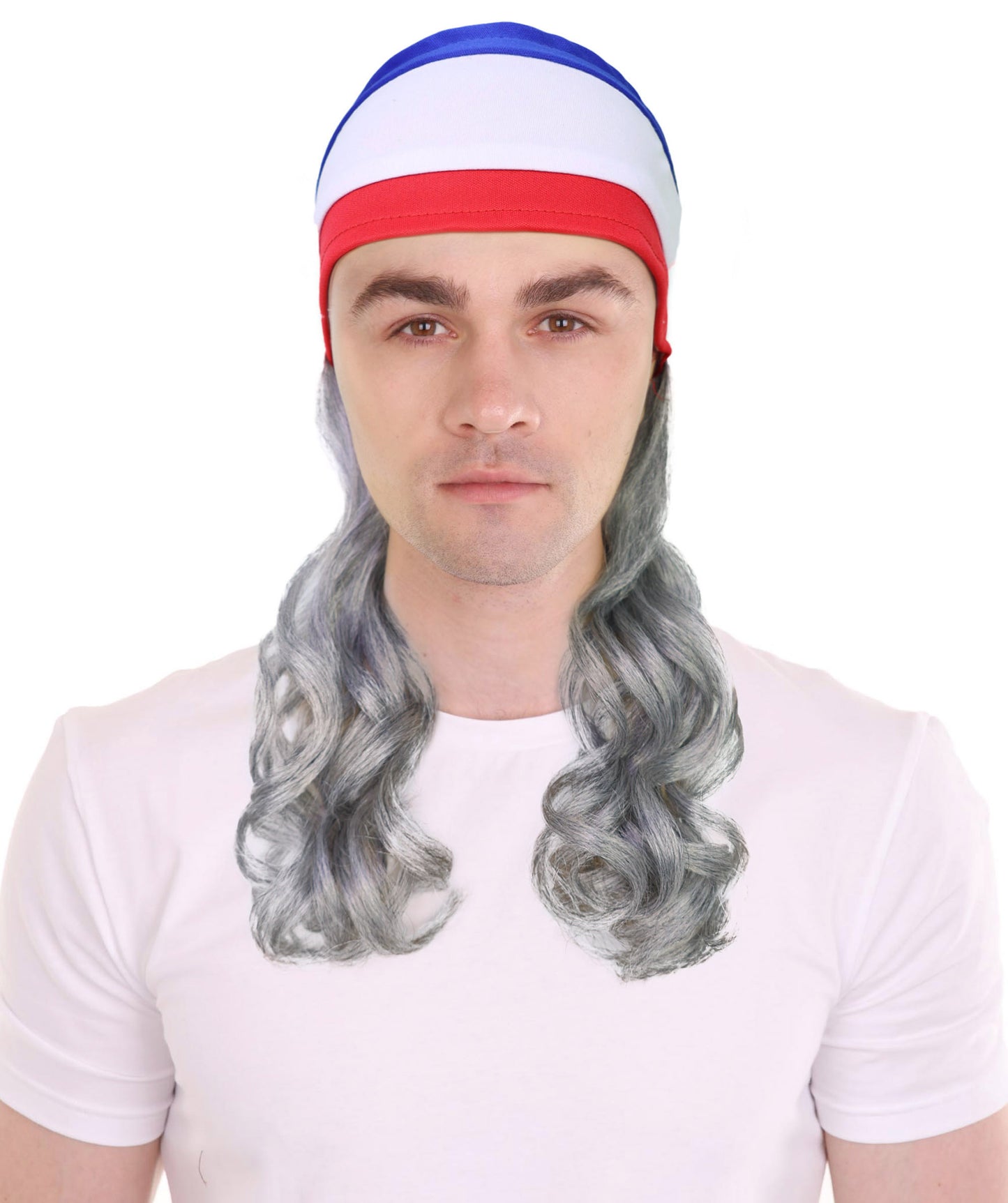 USA Flag Mullet Headband Wig for Men | Red White Blue Hair with Built-In Stretch Band | Funny Costume Accessory for Parties, BBQs, Tailgates