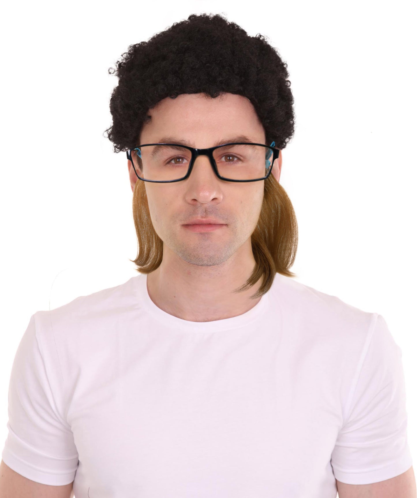 70s 80s Mullet Wig with Eyewear Retainer | Retro Costume Hairpiece for Men and Women | Synthetic Lightweight Party Accessory for Festivals and Theme Events