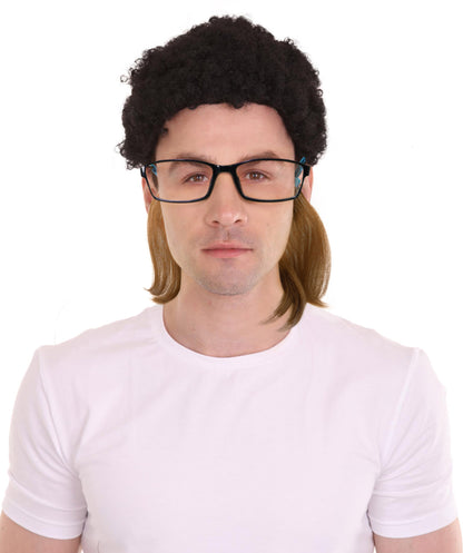 70s 80s Mullet Wig with Eyewear Retainer | Retro Costume Hairpiece for Men and Women | Synthetic Lightweight Party Accessory for Festivals and Theme Events