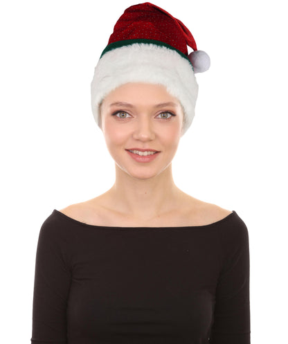 HPO Unisex Classic Velvet Christmas Santa Hat | Soft Red and White Festive Holiday Hat | Ideal for Holiday fun