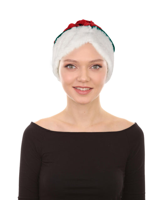 HPO Unisex Classic Velvet Christmas Santa Hat | Soft Red and White Festive Holiday Hat | Ideal for Holiday fun