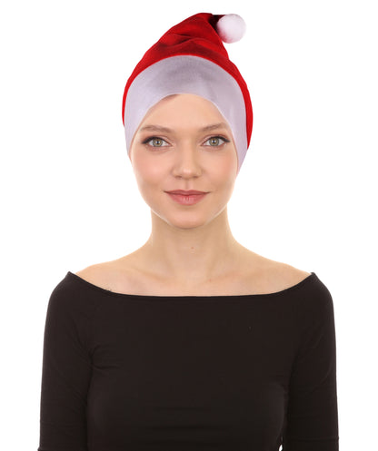 HPO Unisex Classic Velvet Christmas Santa Hat | Soft Red and White Festive Holiday Hat | Ideal for Holiday fun