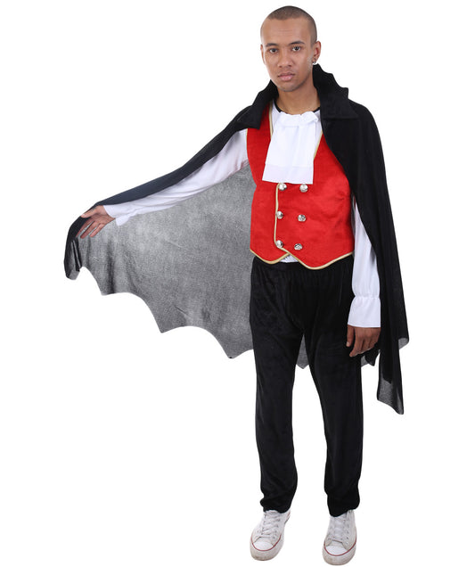 HPO Men's Classic Vampire 3Pc Costume | Black and Red Halloween Party Costume |  Dracula Angel vampires Costume-Synthetic Fabric |