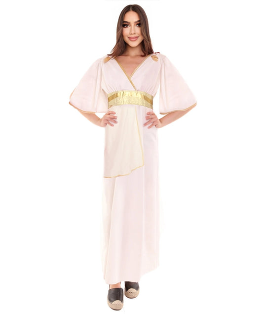 HPO Women's Full Length Greek Goddess Costume | White Halloween Costume | Made with synthetic Fabric-for Women