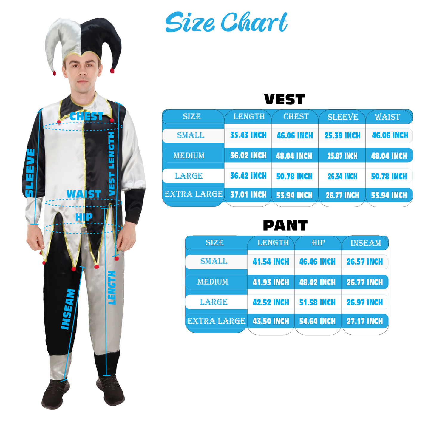 Men's Evil Jester Costume | Black and White Halloween Costume