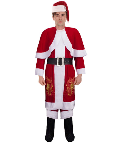 Men's Deluxe Santa Claus with Embroidered Dragon logo Holiday Costume | Multi Halloween