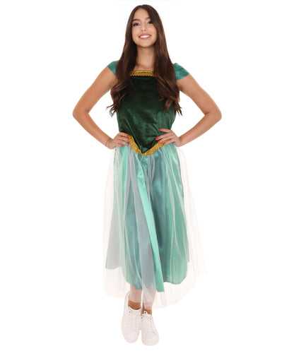 Women’s Animated Movie Ann Sister Green and Blue Gown Costume| Flame-retardant Synthetic Materials
