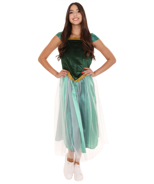 Women’s Animated Movie Ann Sister Green and Blue Gown Costume| Flame-retardant Synthetic Materials