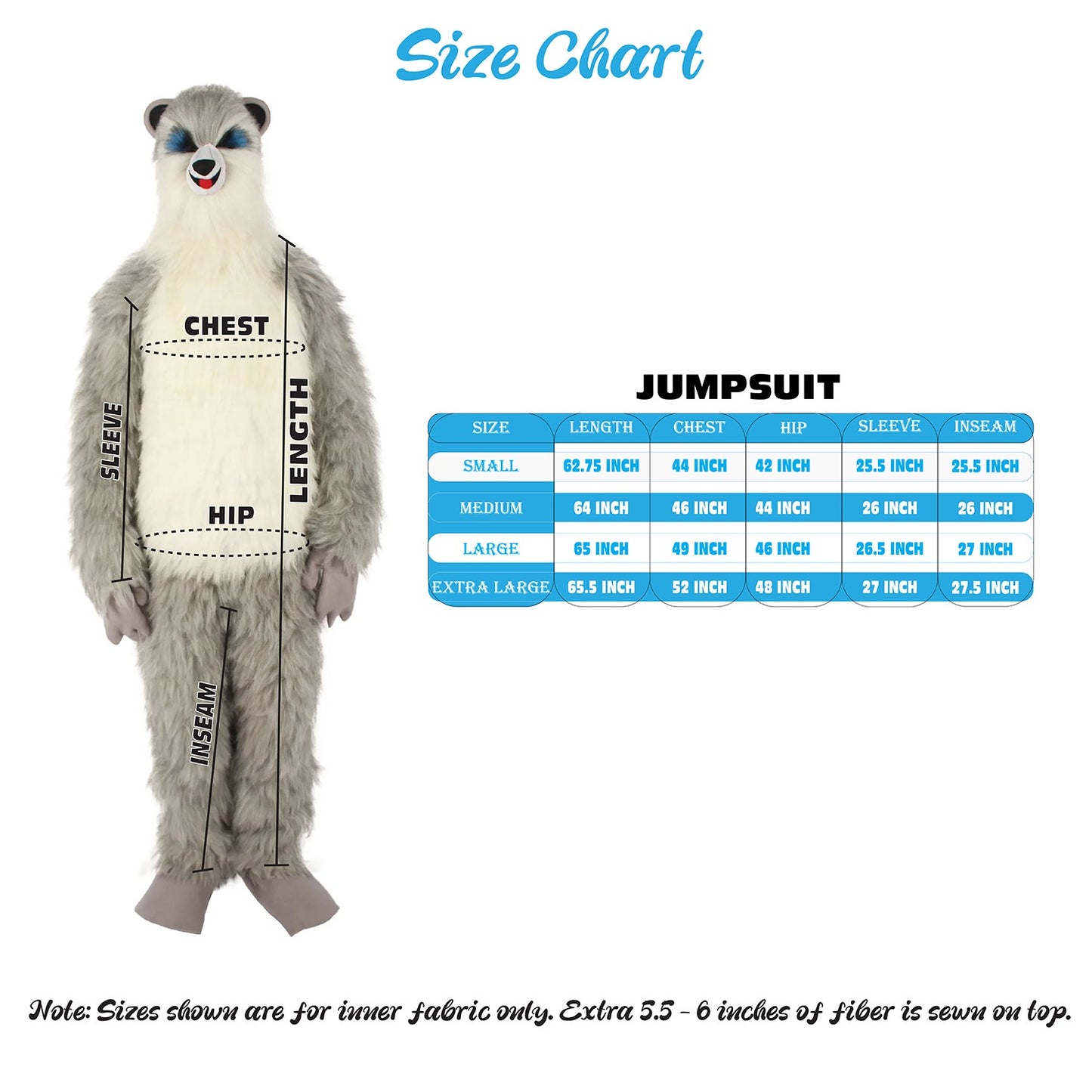 HPO White and Grey Civet Cat Costume with Mask  - Long Synthetic Fibers Bundle