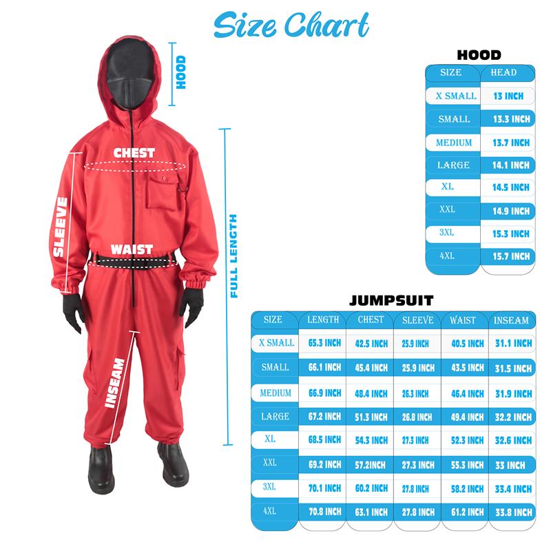 Red Hooded Jumpsuit mesurements