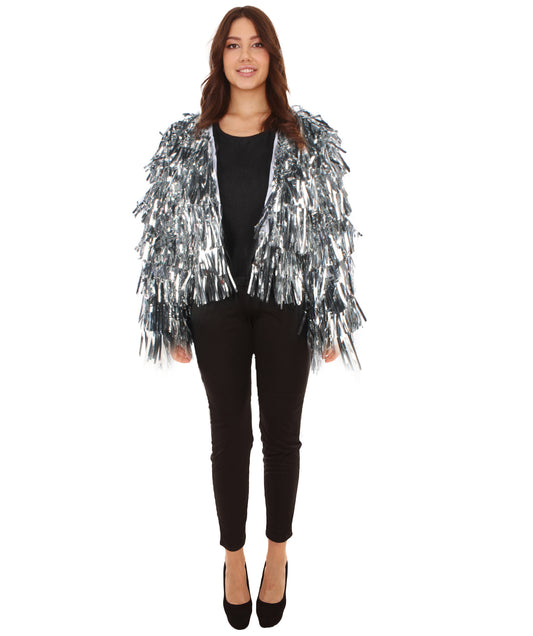 HPO  Women's Tinsel Sparkly Silver Jacket, Perfect for Halloween
