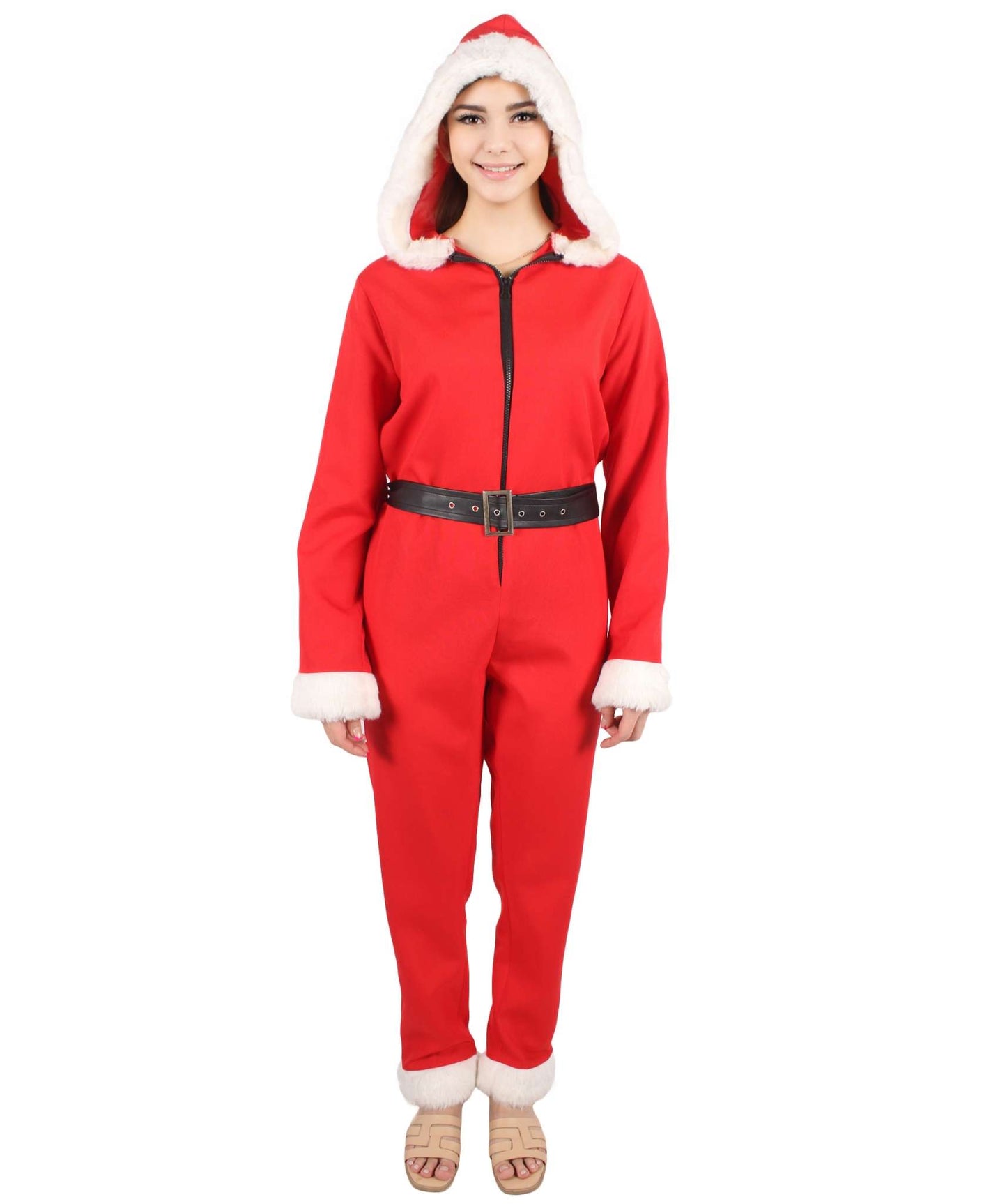 HPO Women's Santa Cute Red & White Pajama Costume I Suitable for Halloween I Flame-retardant Synthetic Fabric