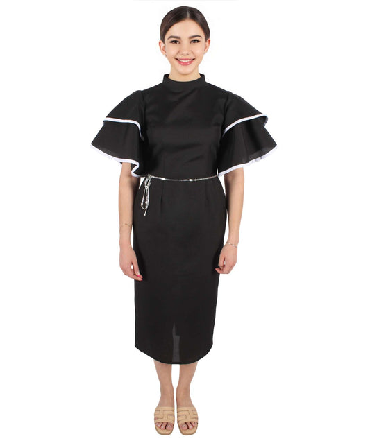 HPO Women's Black Ruffle Sleeves Peplum Dress Costume | Perfect for Halloween | Flame-retardant Synthetic Fabric