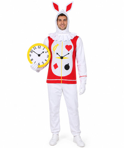 HPO Men's Red and White Rabbit Mascot Bunny Costume Suit | Perfect for Halloween| Flame-retardant Synthetic Fabric