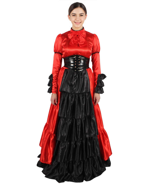 HPO Women's 70's Long Victorian Rococo Costume Dress | Perfect for Halloween | Flame-retardant Synthetic Fabric