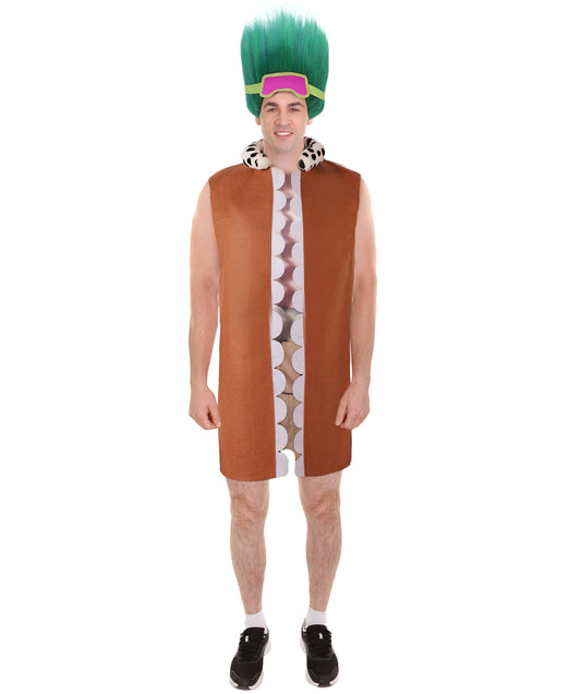 HPO Men's Prehistoric Caveman Costume I Brown Tunic with Animal Print Collar | Flame-retardant Synthetic Fabric