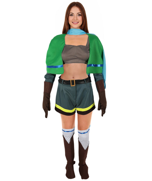 HPO Women's Fantasy Adventurer Multicolor Outfit | Cosplay Set Includes Koti, Pants, Belt, Gloves | Crafted from Flame-retardant Synthetic Fabric | Adjustable Straps for Secure Fit