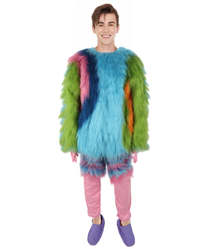 HPO Unisex Furry Monster Rainbow Mask, Bundle and costume, Full-Body Cosplay Suit, Perfect for Halloween and Parties Festivals