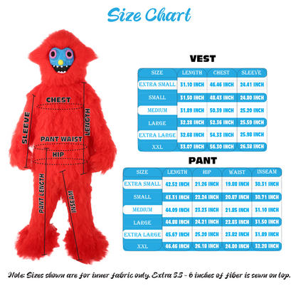 HPO Unisex Red Furry Monster Costume Set Full-Body Plush Cosplay Suit with Mask & Oversized Feet| Perfect for Halloween| Flame-retardant Synthetic Fabric
