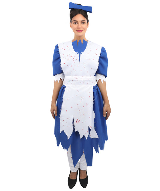 HPO Women’s Gothic Horror Blue & White Costume | Dark Vintage Outfit with Layered Distressed | Event Appearance for Seasonal Occasions