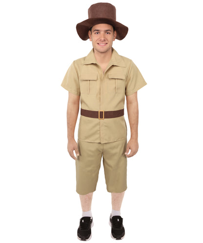 HPO Men's Safari Guide Costume – Khaki Adventure Themed Outfit | Explorer Presentation Costumes for Events and Cosplay Parties