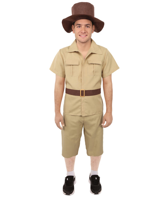 HPO Men's Safari Guide Costume – Khaki Adventure Themed Outfit | Explorer Presentation Costumes for Events and Cosplay Parties