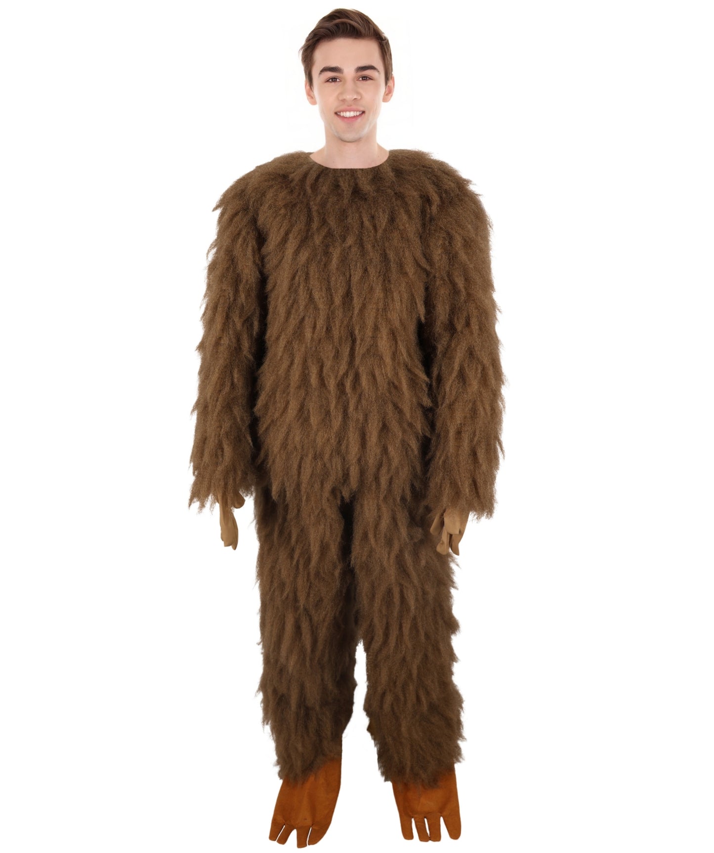 HPO Unisex Furry Brown & Yellow Bird Monster Costume Set with Head Mask| Perfect for Halloween| Flame-retardant Synthetic Fabric