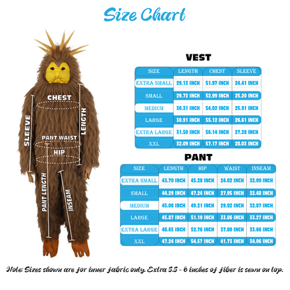 HPO Unisex Furry Brown & Yellow Bird Monster Costume Set with Head Mask| Perfect for Halloween| Flame-retardant Synthetic Fabric