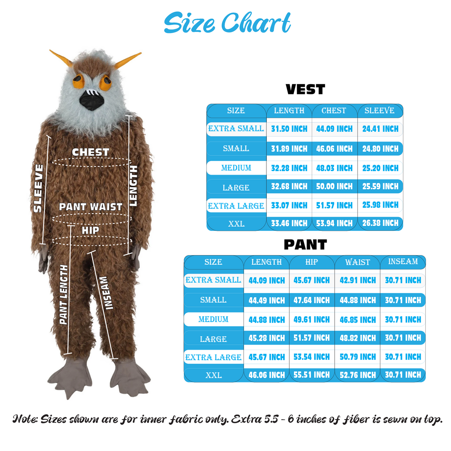 HPO Unisex Furry 75 Inch Blue Horned Multiple Monster Costume Set with Head Mask| Perfect for Halloween| Flame-retardant Synthetic Fabric