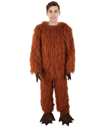 HPO Unisex Furry Monster 72-inch Full-Body Brown Beast Costume Set with Head Mask| Perfect for Halloween| Flame-retardant Synthetic Fabric