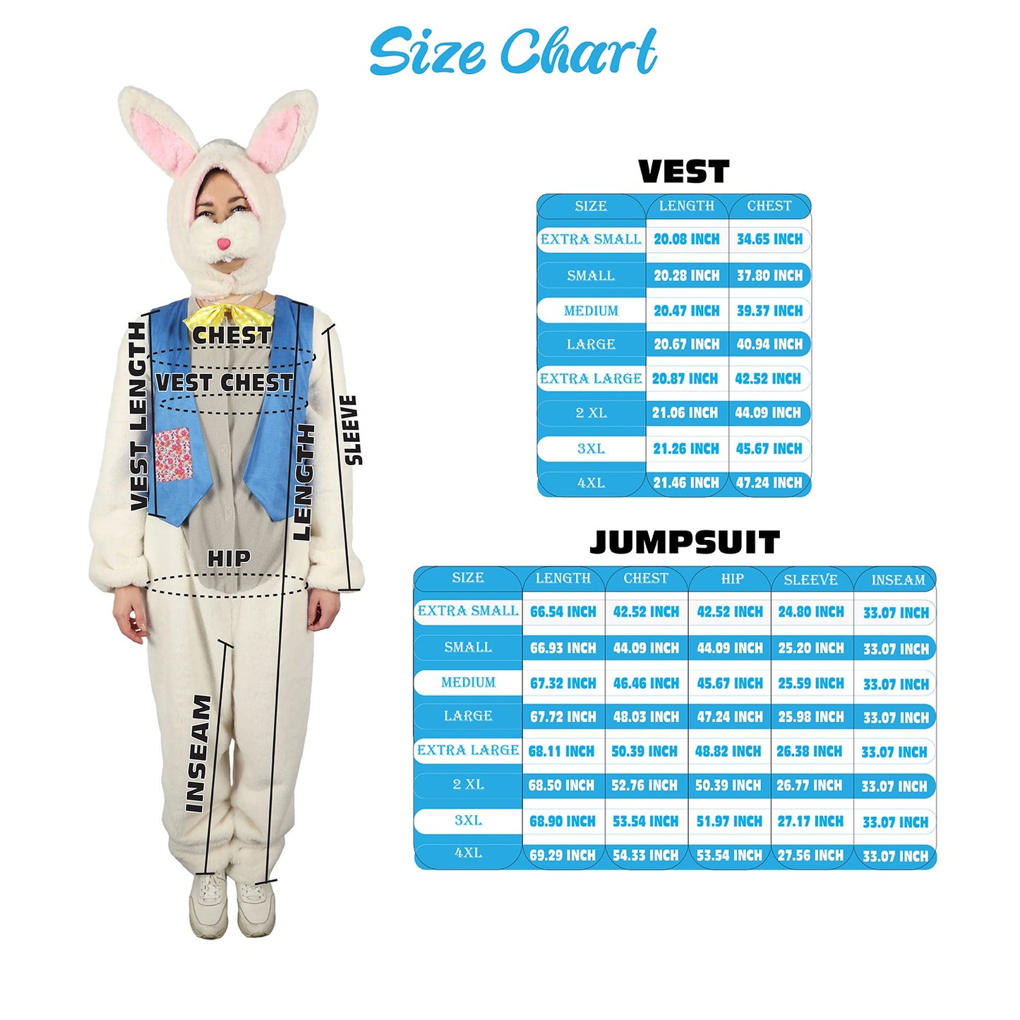 HPO Unisex/Teen  Fance Blue Eastern Bunny Costume Set | Suitable for Halloween | Flame-retardant Synthetic Fabric