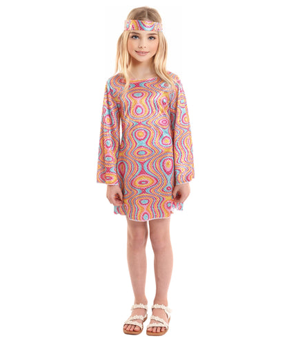 HPO Girl's Groovy 70s Hippie Disco Costume | Suitable for Halloween | Flame-retardant Synthetic Fabric