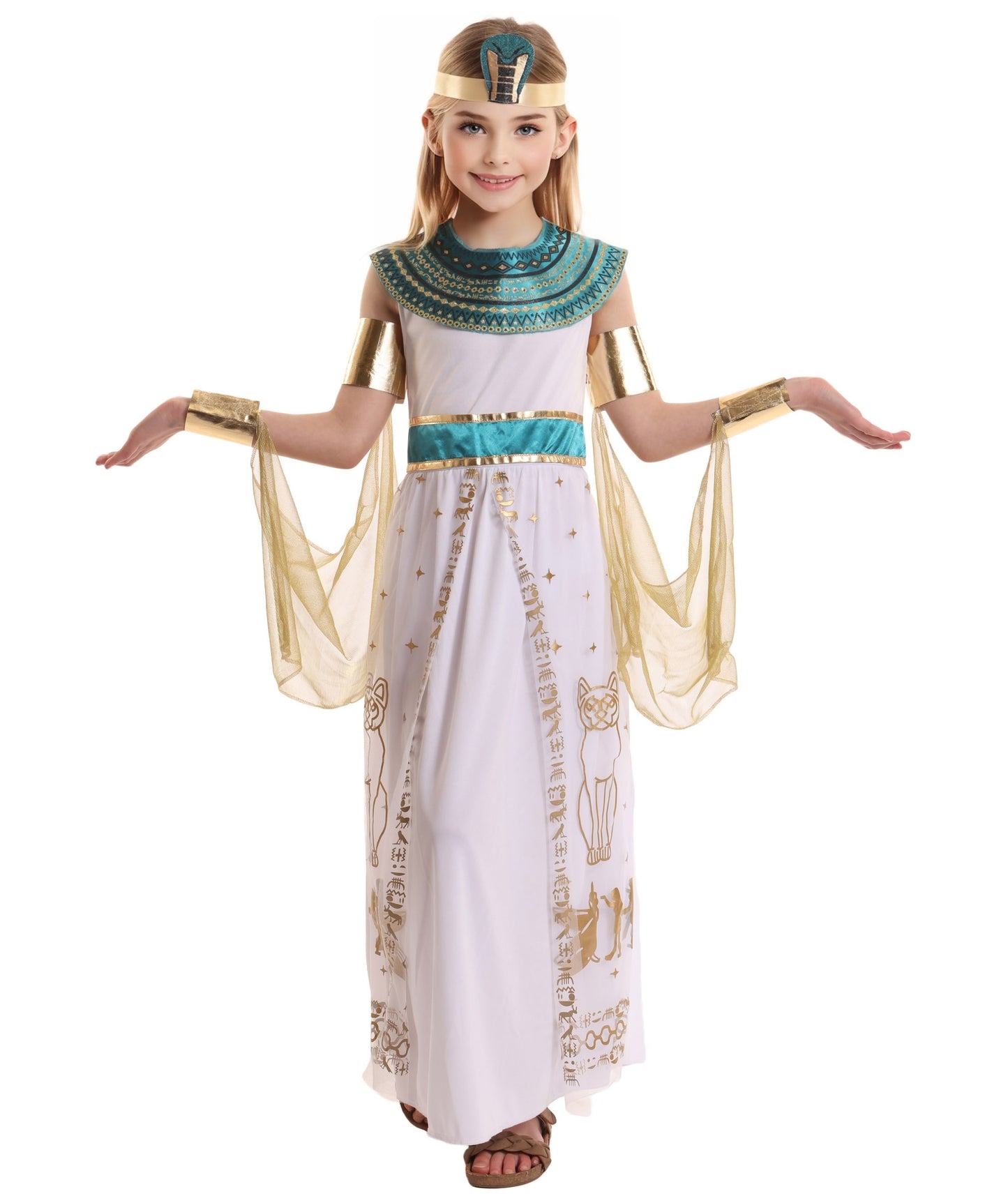 HPO Girl's Royal White Cleopatra Costume | Suitable for Halloween | Flame-retardant Synthetic Fabric