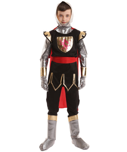 HPO Teen's Red and Black Noble Crusader Knight Costume | Suitable for Halloween | Flame-retardant Synthetic Fabric