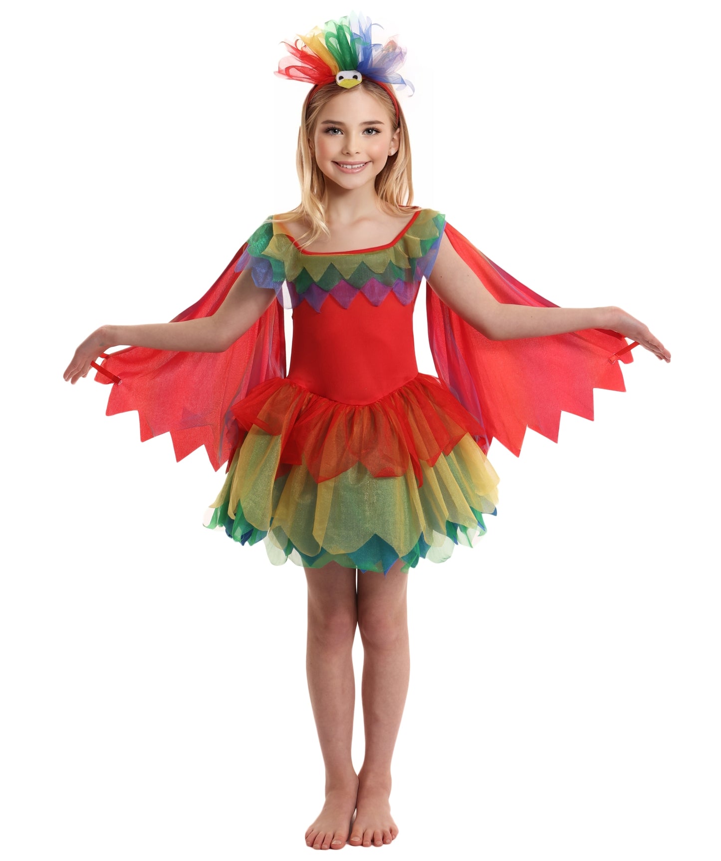HPO Adorable Multicolor Parrot Costume for Girls| Suitable for Halloween | Flame-retardant Synthetic Fabric